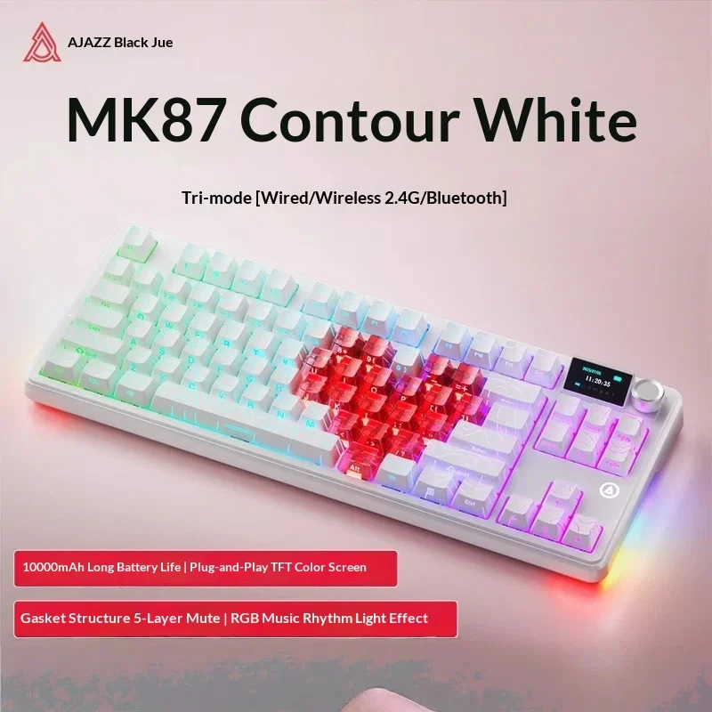 AJAZZ MK87/MK87 PRO 10000mAh long battery Wireless Bluetooth gaming mechanical keyboard life supports RGB lighting full key hot-swapping - Image 27