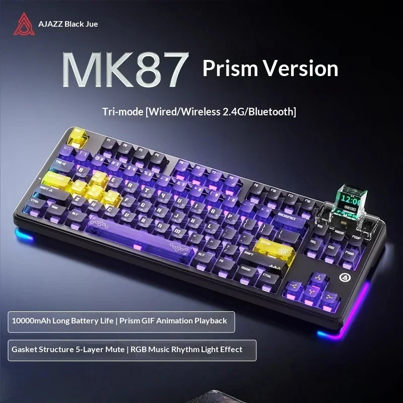 AJAZZ MK87/MK87 PRO 10000mAh long battery Wireless Bluetooth gaming mechanical keyboard life supports RGB lighting full key hot-swapping - Image 28