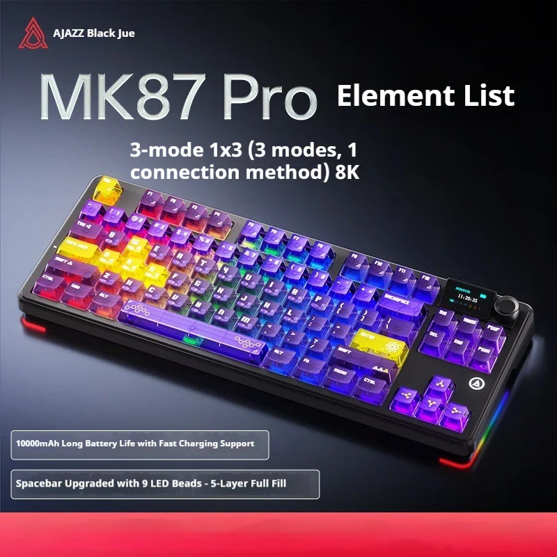 AJAZZ MK87/MK87 PRO 10000mAh long battery Wireless Bluetooth gaming mechanical keyboard life supports RGB lighting full key hot-swapping - Image 29