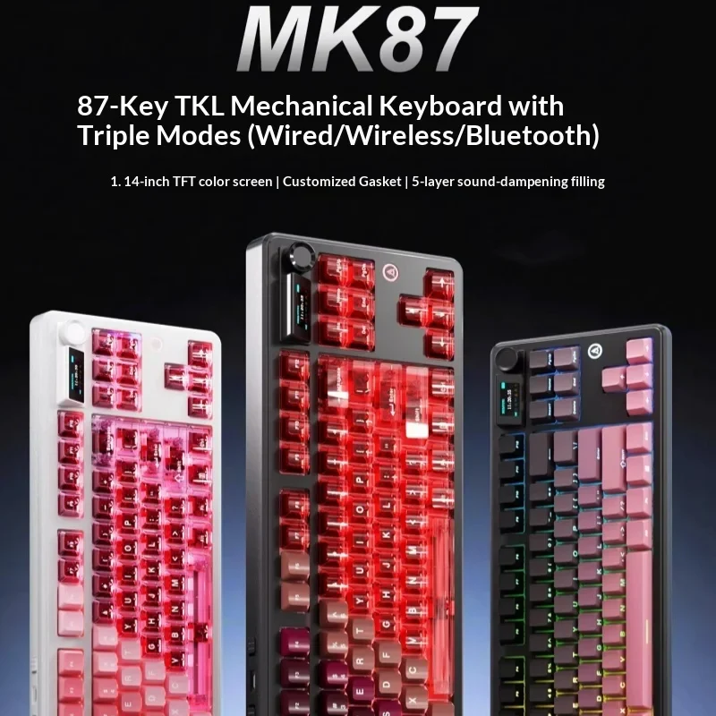 AJAZZ MK87/MK87 PRO 10000mAh long battery Wireless Bluetooth gaming mechanical keyboard life supports RGB lighting full key hot-swapping - Image 5