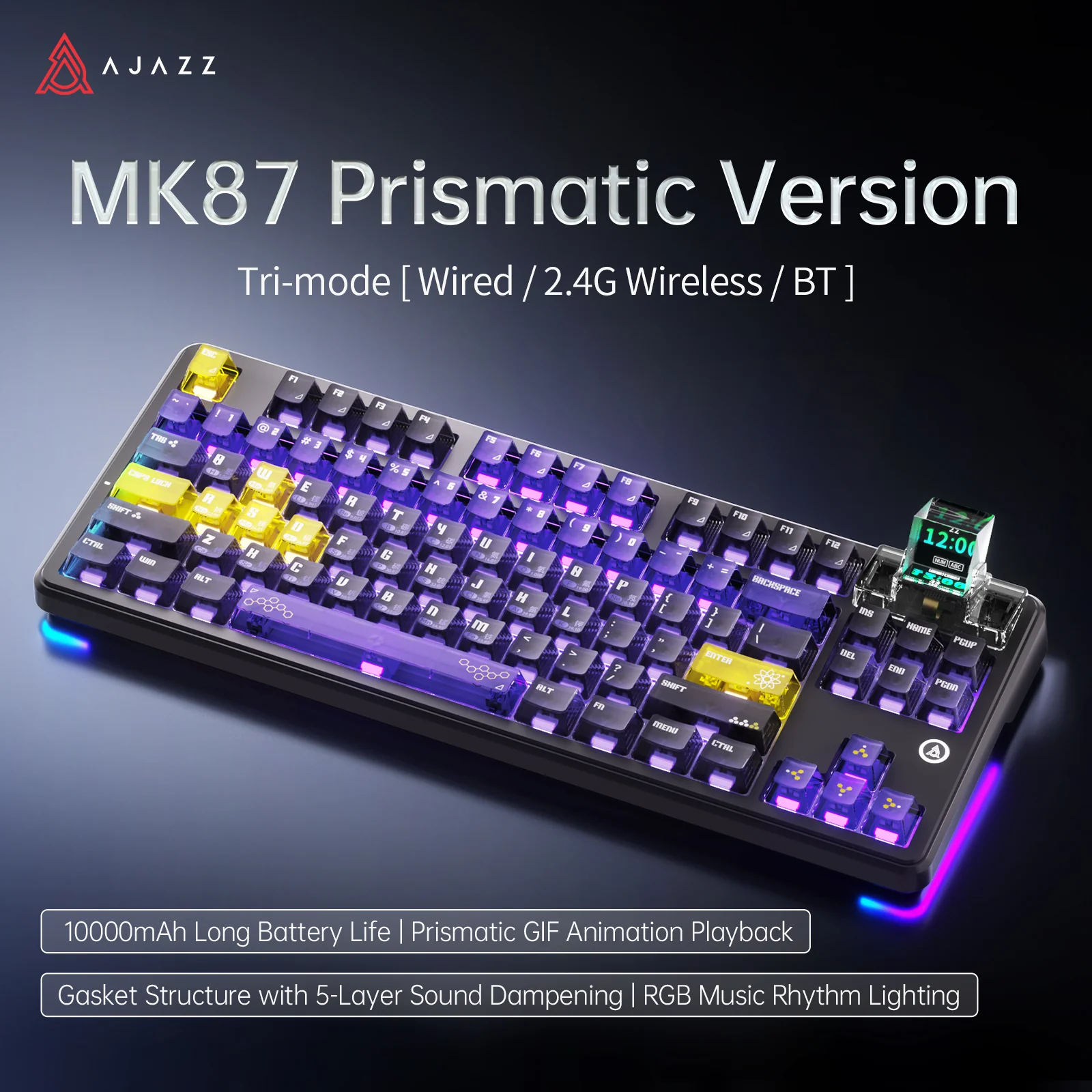 AJAZZ MK87/MK87 PRO 10000mAh long battery Wireless Bluetooth gaming mechanical keyboard life supports RGB lighting full key hot-swapping - Image 8