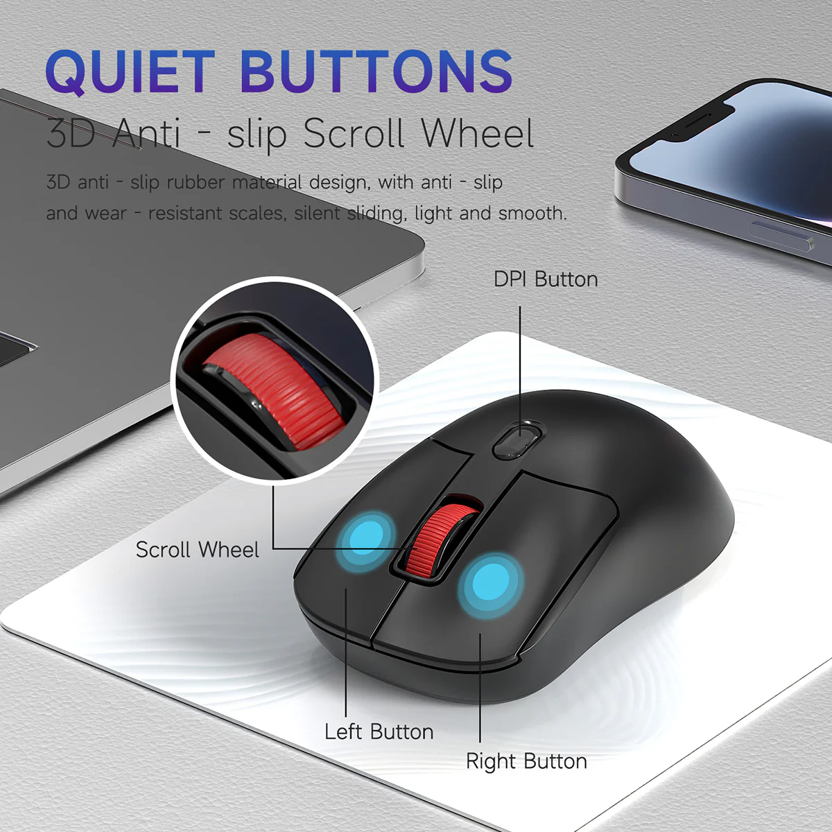 AJAZZ NJ02 Lightweight Mouse: Wireless 2.4G/Bluetooth, Quiet Buttons, Plug-and-Play - Image 6