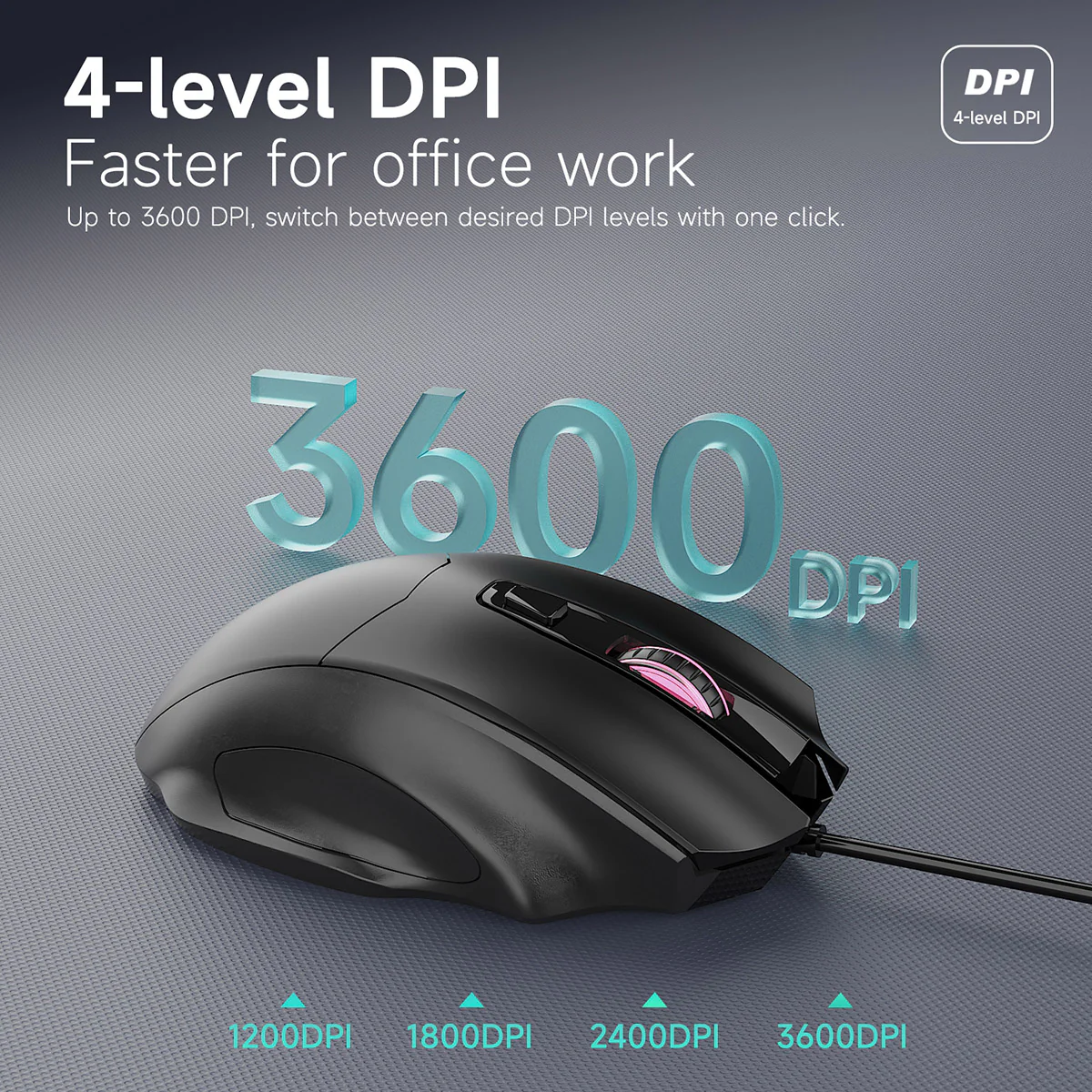 AJAZZ NJ05 Wired Mouse 4-level 3600DPl Plug and play 3D scroll wheel - Image 10