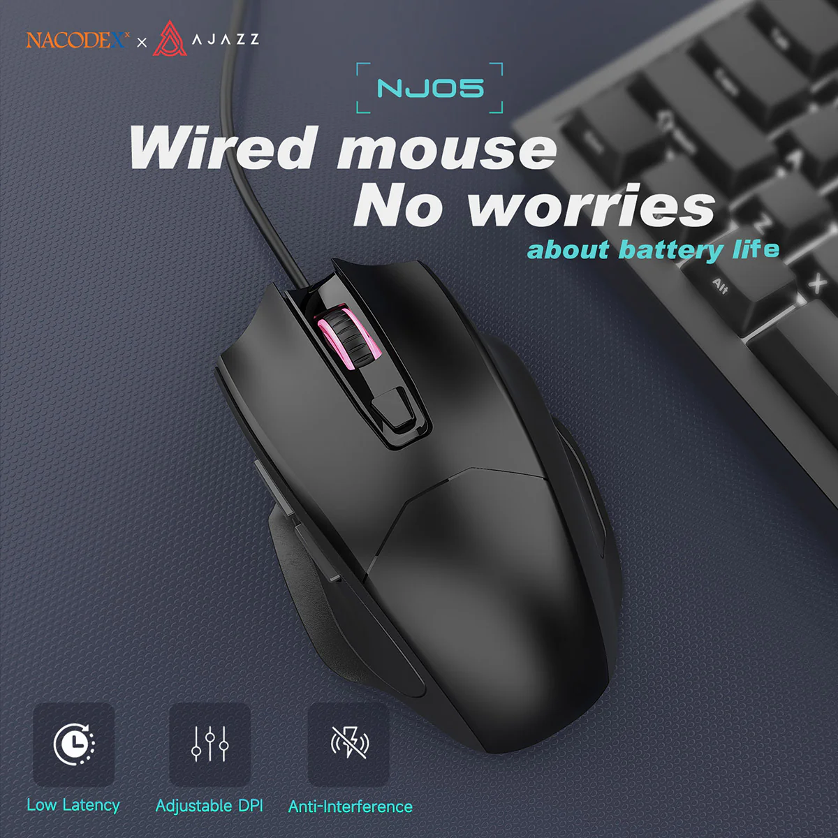 AJAZZ NJ05 Wired Mouse 4-level 3600DPl Plug and play 3D scroll wheel - Image 4
