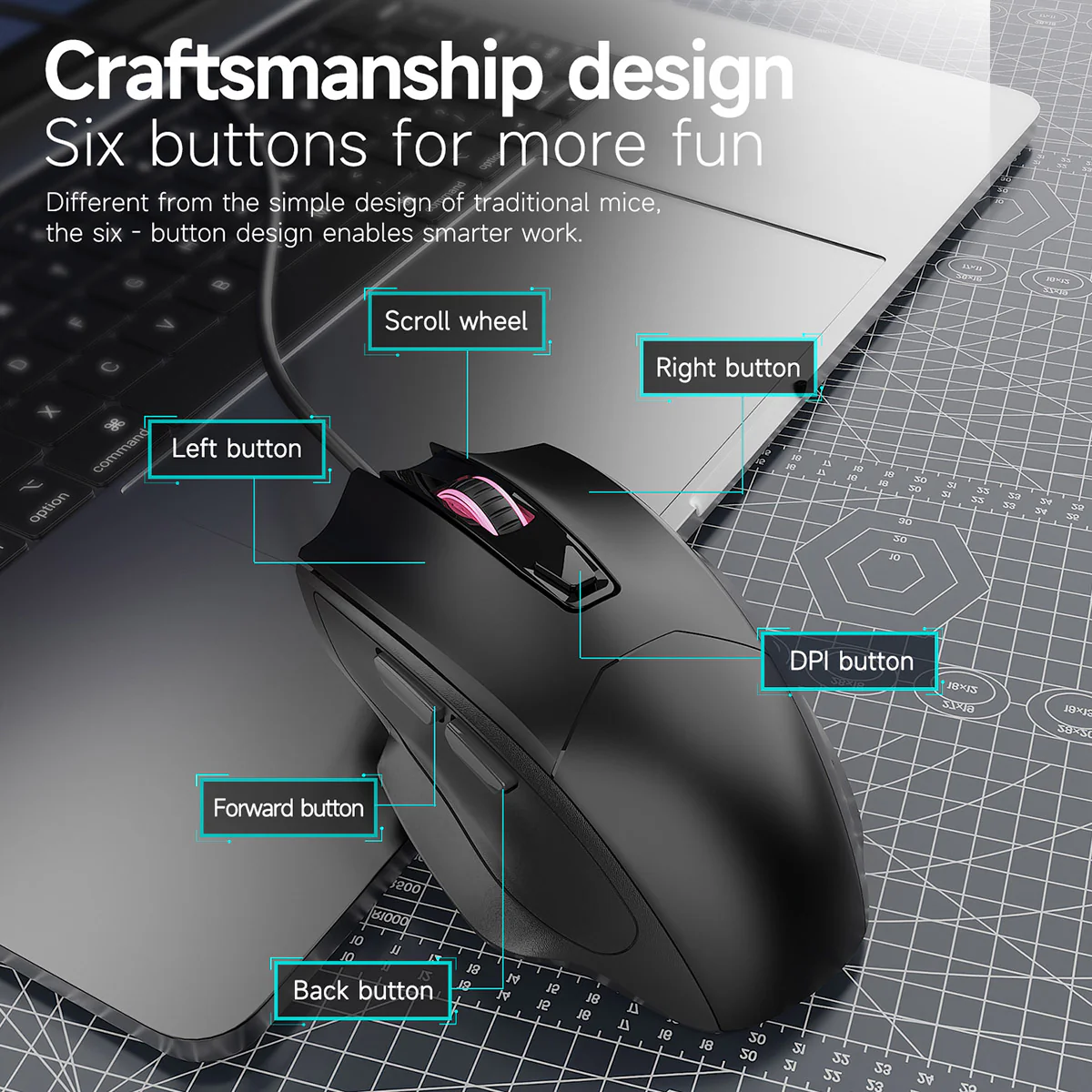 AJAZZ NJ05 Wired Mouse 4-level 3600DPl Plug and play 3D scroll wheel - Image 7