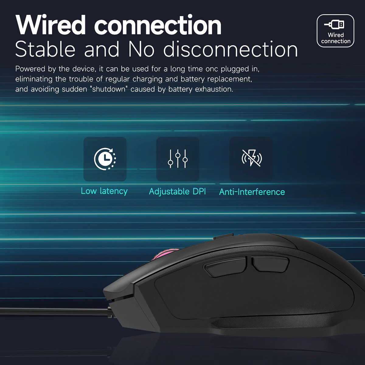 AJAZZ NJ05 Wired Mouse 4-level 3600DPl Plug and play 3D scroll wheel - Image 8