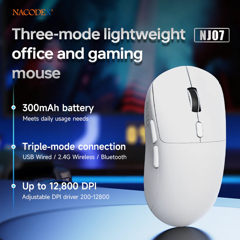 AJAZZ NJ07 Wired/2.4G Wireless/Bluetooth Gaming Mouse 300mAh Battery Lightweight 67g 1000Hz Rebound Rate - Image 13