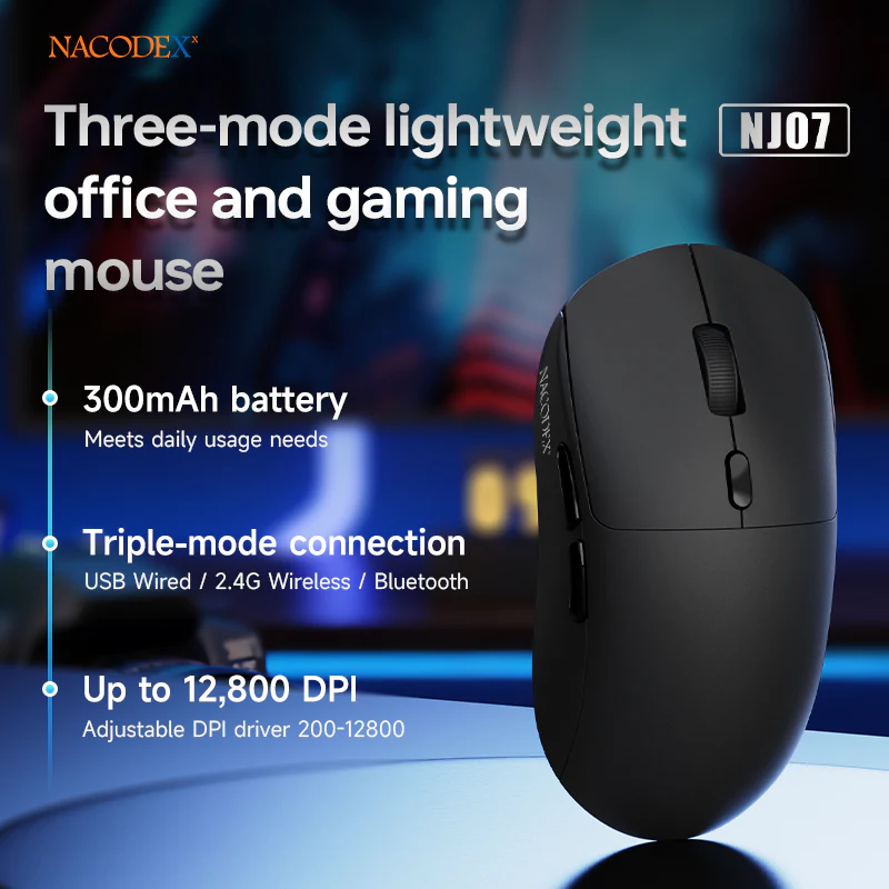 AJAZZ NJ07 Wired/2.4G Wireless/Bluetooth Gaming Mouse 300mAh Battery Lightweight 67g 1000Hz Rebound Rate - Image 14