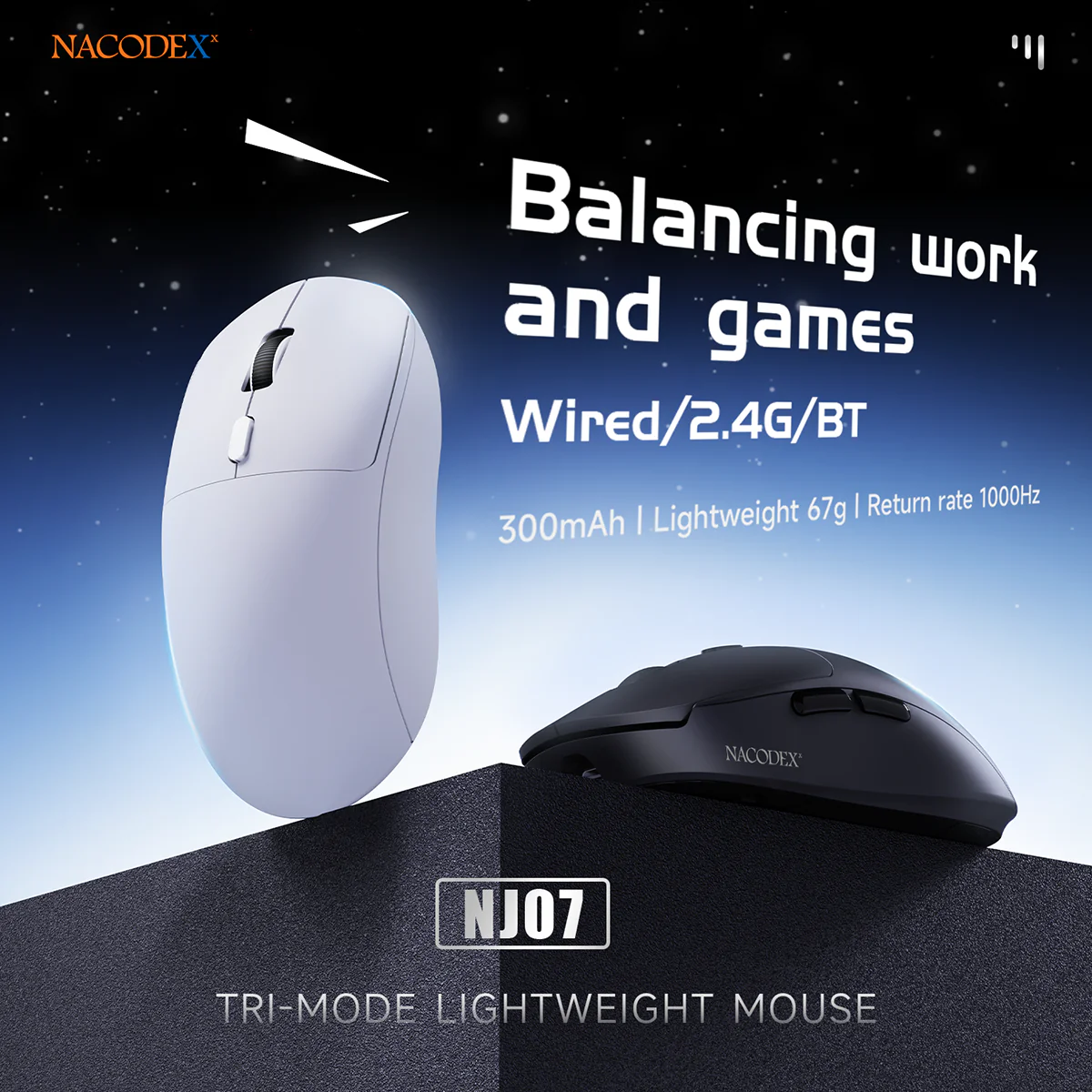 AJAZZ NJ07 Wired/2.4G Wireless/Bluetooth Gaming Mouse 300mAh Battery Lightweight 67g 1000Hz Rebound Rate - Image 5