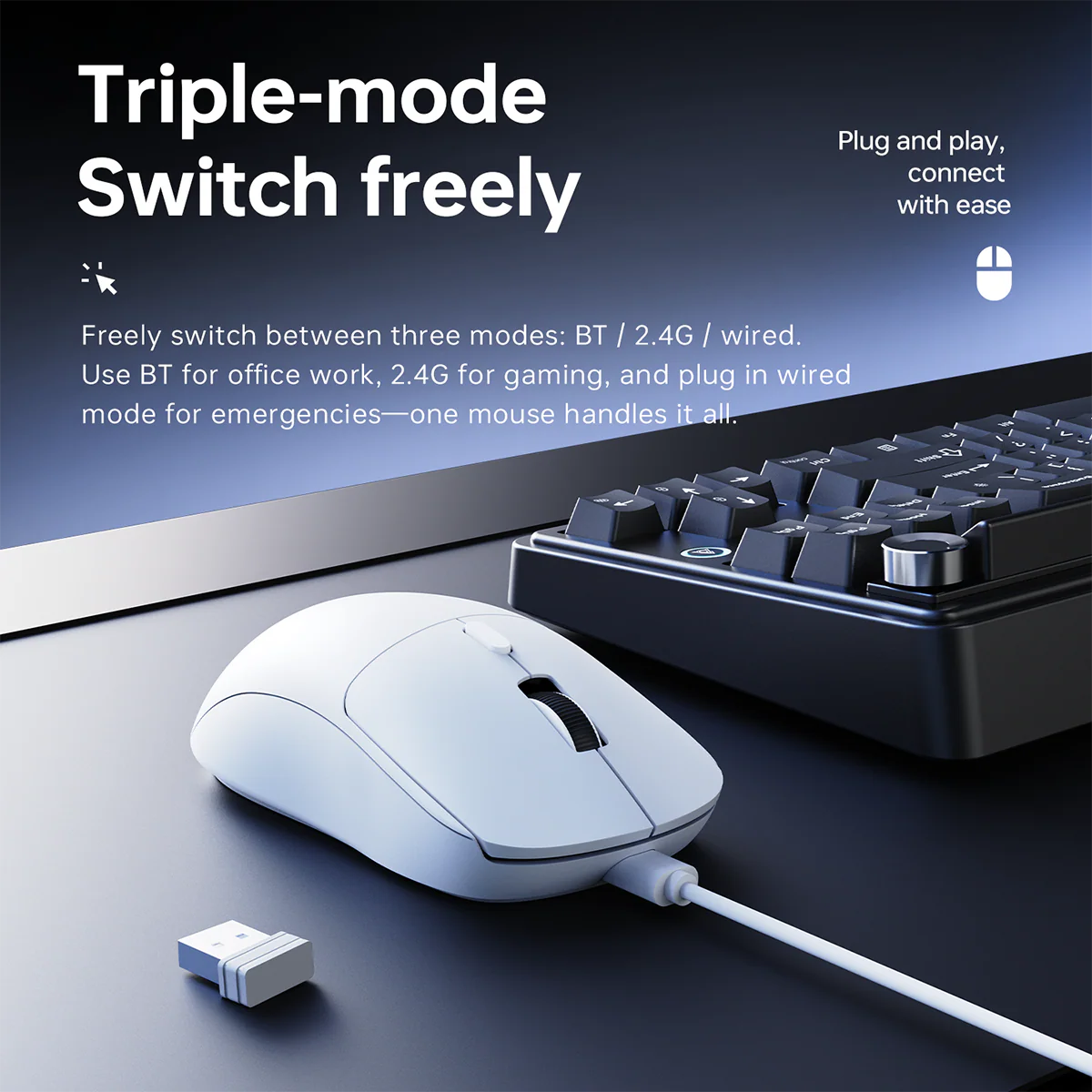 AJAZZ NJ07 Wired/2.4G Wireless/Bluetooth Gaming Mouse 300mAh Battery Lightweight 67g 1000Hz Rebound Rate - Image 7