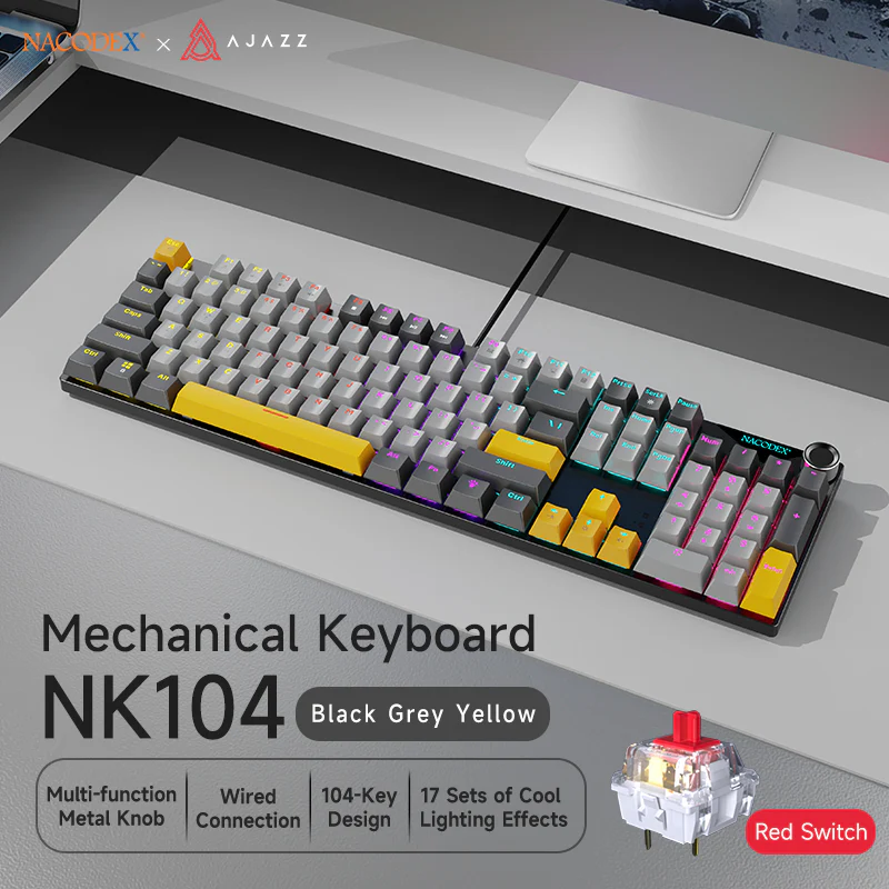 AJAZZ NK104 Full-Size 104 keys Mechanical Keyboard Hot-Swappable Wired Version Multifunctional Metal Knob - Image 3