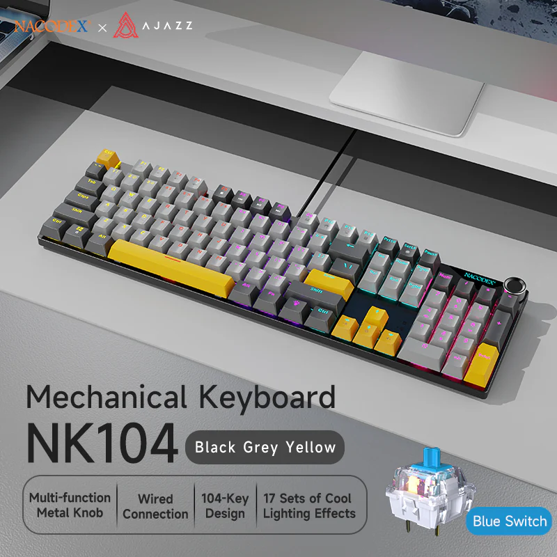 AJAZZ NK104 Full-Size 104 keys Mechanical Keyboard Hot-Swappable Wired Version Multifunctional Metal Knob - Image 4