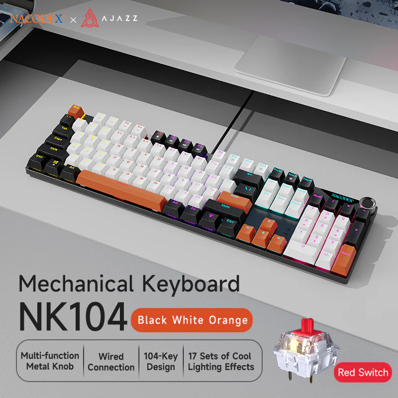 AJAZZ NK104 Full-Size 104 keys Mechanical Keyboard Hot-Swappable Wired Version Multifunctional Metal Knob - Image 5