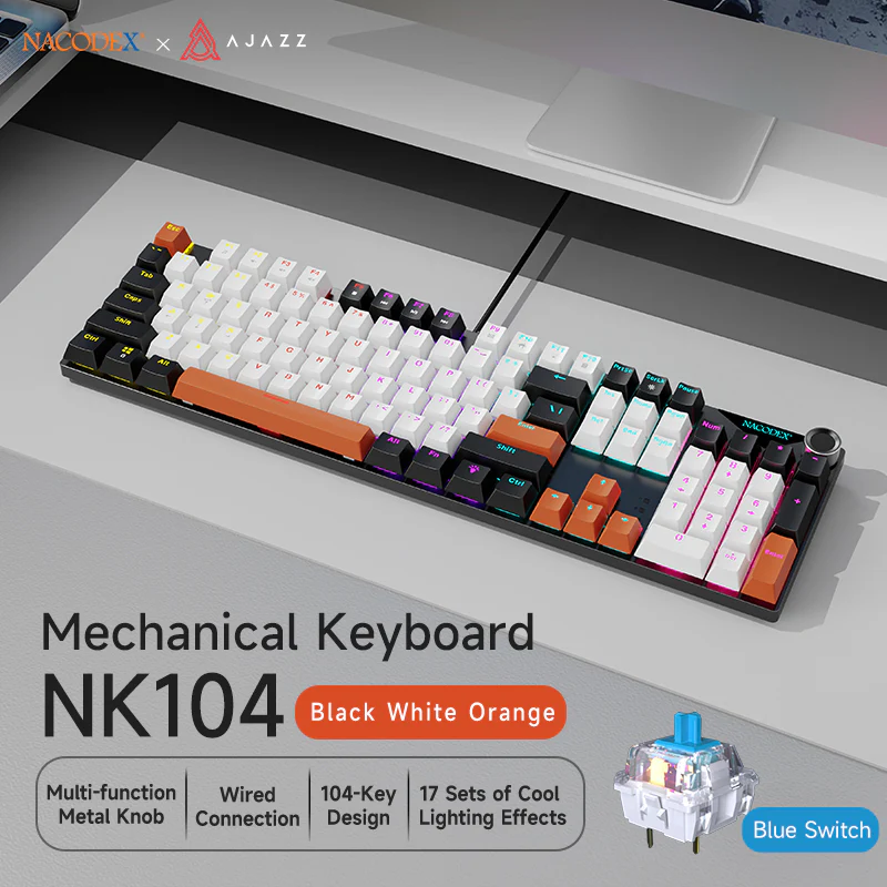 AJAZZ NK104 Full-Size 104 keys Mechanical Keyboard Hot-Swappable Wired Version Multifunctional Metal Knob - Image 6
