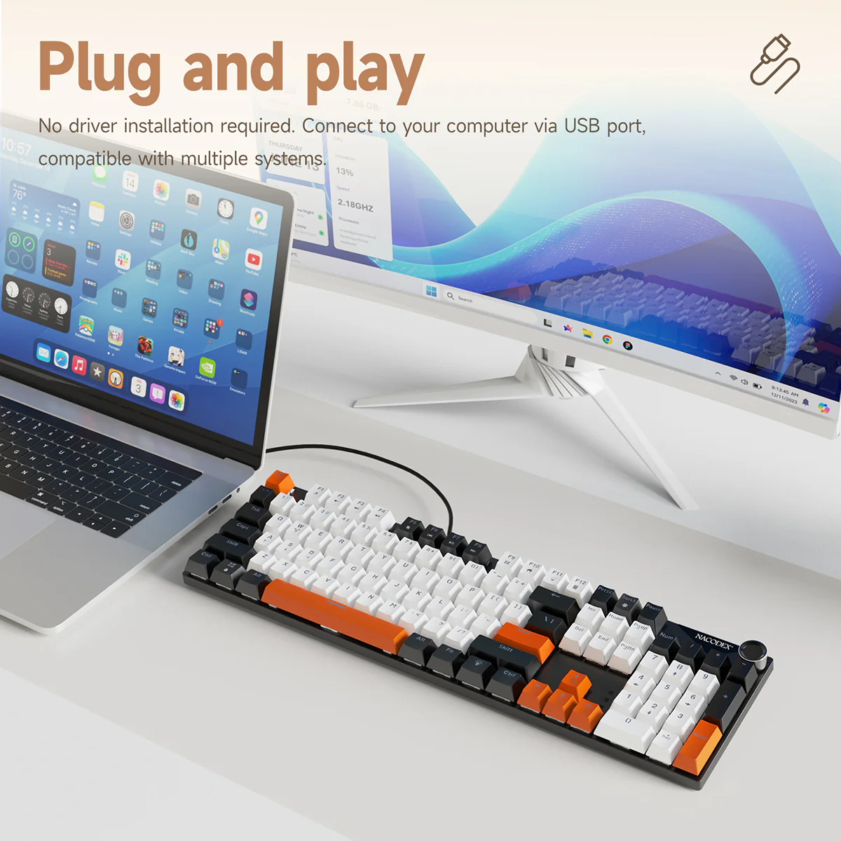 AJAZZ NK104 Full-Size 104 keys Mechanical Keyboard Hot-Swappable Wired Version Multifunctional Metal Knob - Image 8