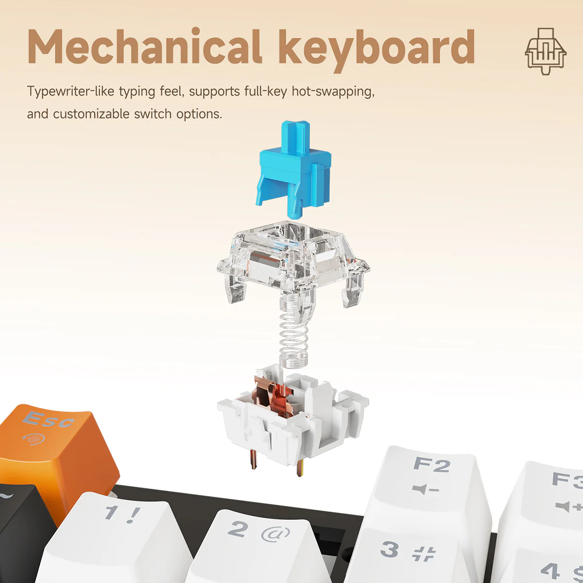 AJAZZ NK104 Full-Size 104 keys Mechanical Keyboard Hot-Swappable Wired Version Multifunctional Metal Knob - Image 9