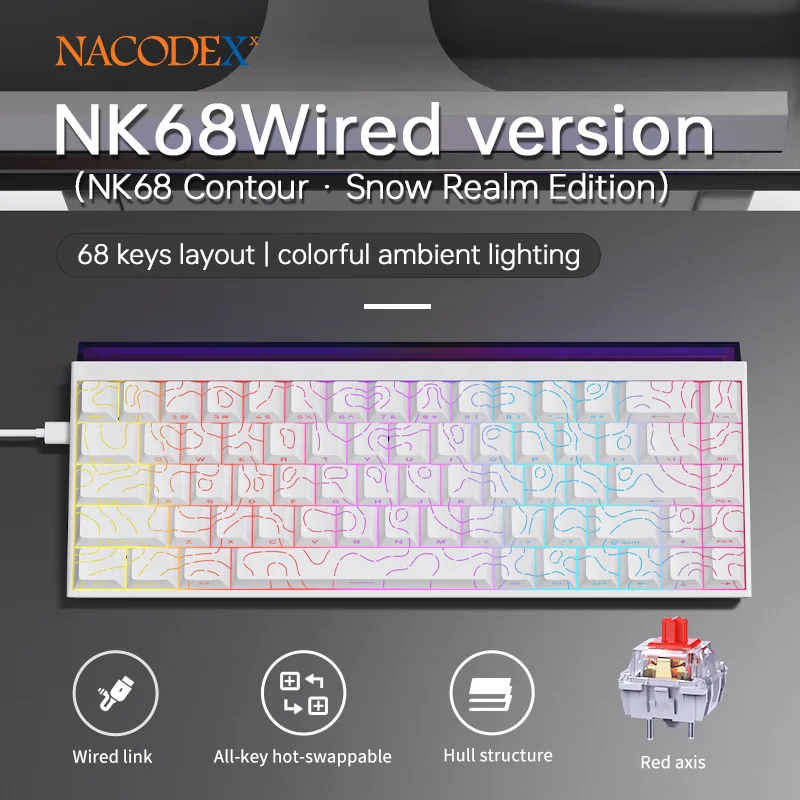 AJAZZ NK68 Small Mechanical Keyboard 68-key layout  Mixed Light Red axis All-key hot-swappableHull structure  Wired Version - Image 5