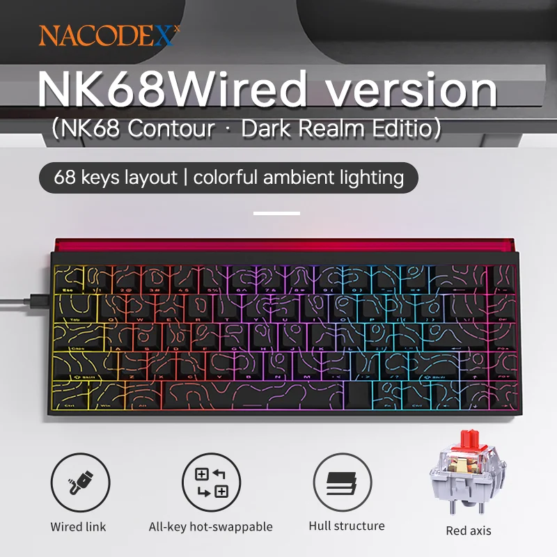 AJAZZ NK68 Small Mechanical Keyboard 68-key layout  Mixed Light Red axis All-key hot-swappableHull structure  Wired Version - Image 6