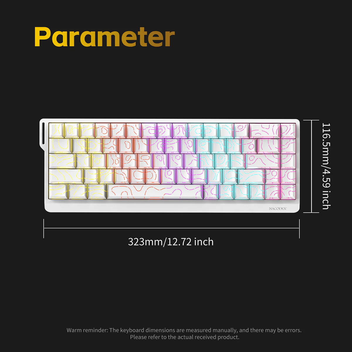 AJAZZ NK68 V2 Mechanica Keyboard with 65-key layout plug and play wired connection multi-system compatibility (Windows all versions + iOS) ribbon design. - Image 12
