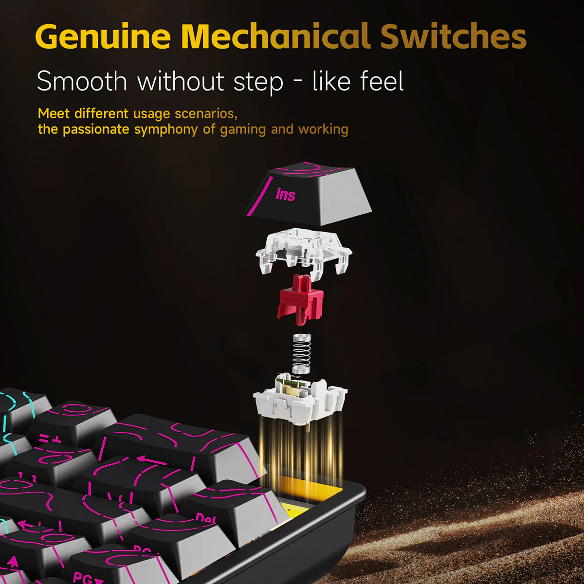 AJAZZ NK68 V2 Mechanica Keyboard with 65-key layout plug and play wired connection multi-system compatibility (Windows all versions + iOS) ribbon design. - Image 5