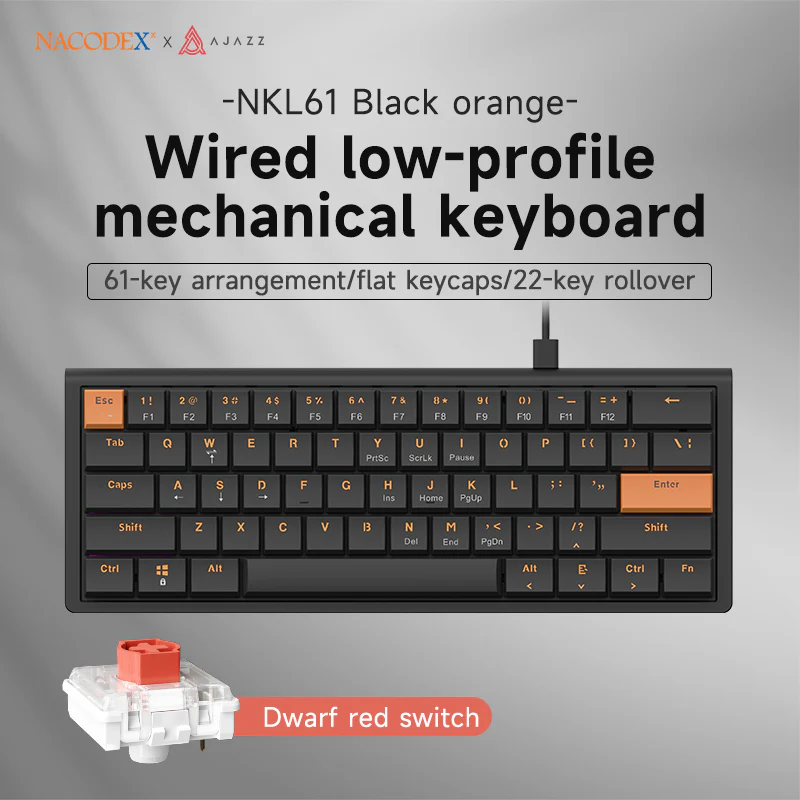 AJAZZ NKL61 Wired small column keyboard Mechanical low-profileswitch Slim body Ultra-slim body 61 key 22 keys rollover - Image 3