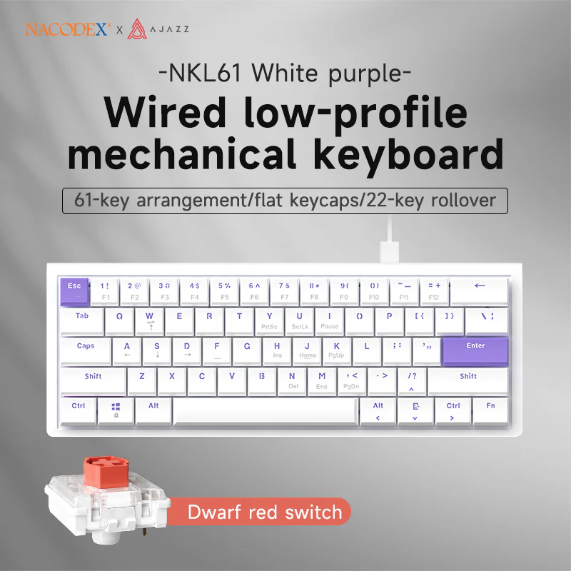 AJAZZ NKL61 Wired small column keyboard Mechanical low-profileswitch Slim body Ultra-slim body 61 key 22 keys rollover - Image 4