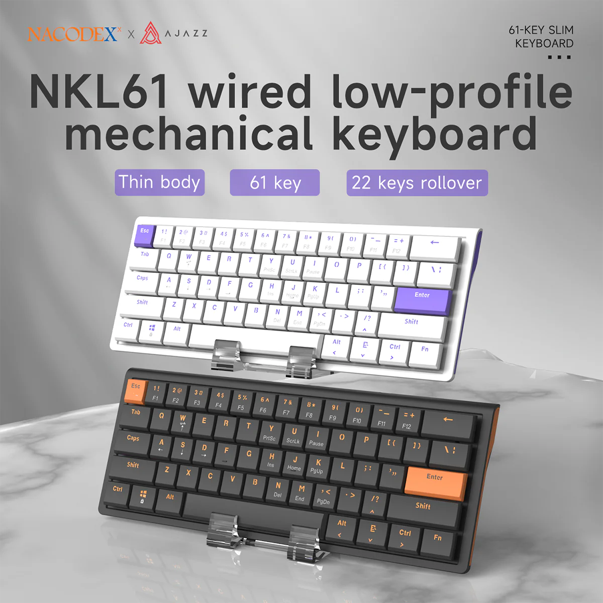 AJAZZ NKL61 Wired small column keyboard Mechanical low-profileswitch Slim body Ultra-slim body 61 key 22 keys rollover - Image 5