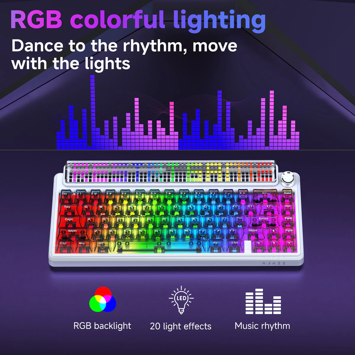 AJAZZ Pixel68 Dot matrix large screen mechanical keyboard | Dual 8K polling rate | Wireless Bluetooth 68-key layout  Hot-swappable design 260 LED smart screen 10000mAh large battery - Image 13
