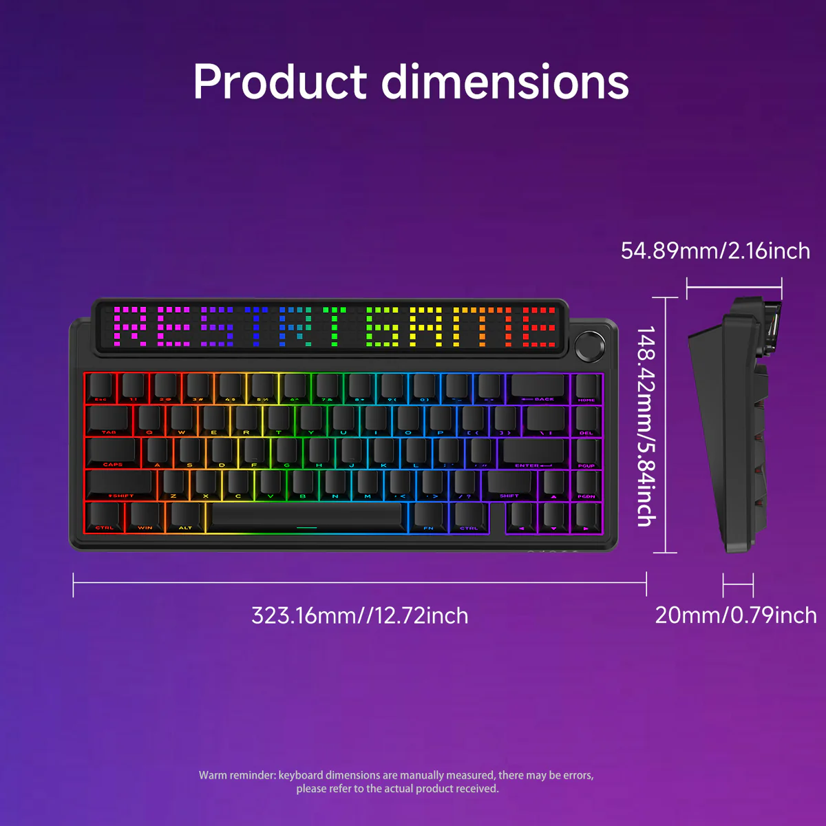AJAZZ Pixel68 Dot matrix large screen mechanical keyboard | Dual 8K polling rate | Wireless Bluetooth 68-key layout  Hot-swappable design 260 LED smart screen 10000mAh large battery - Image 14