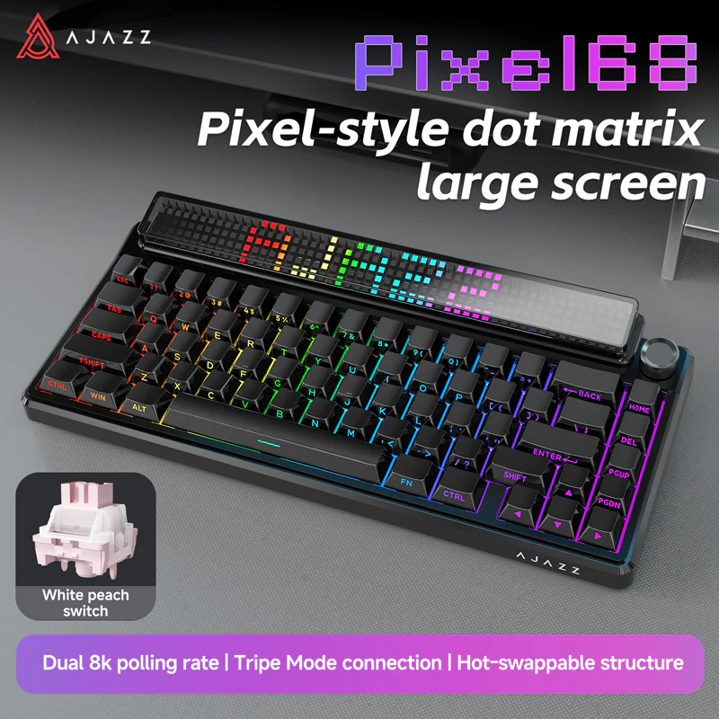 AJAZZ Pixel68 Dot matrix large screen mechanical keyboard | Dual 8K polling rate | Wireless Bluetooth 68-key layout  Hot-swappable design 260 LED smart screen 10000mAh large battery - Image 15