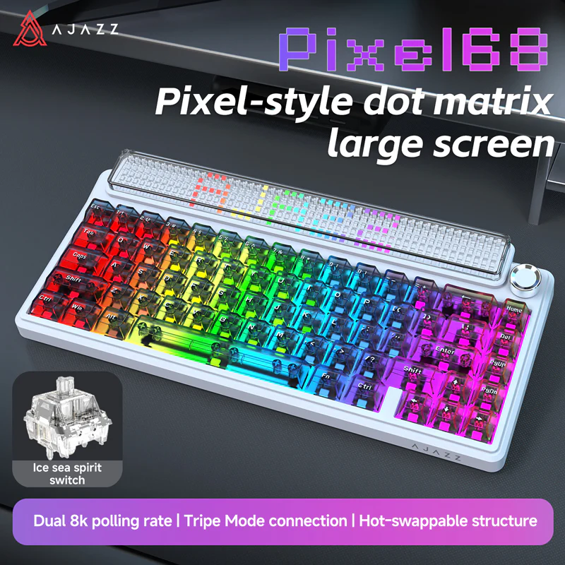 AJAZZ Pixel68 Dot matrix large screen mechanical keyboard | Dual 8K polling rate | Wireless Bluetooth 68-key layout  Hot-swappable design 260 LED smart screen 10000mAh large battery - Image 16