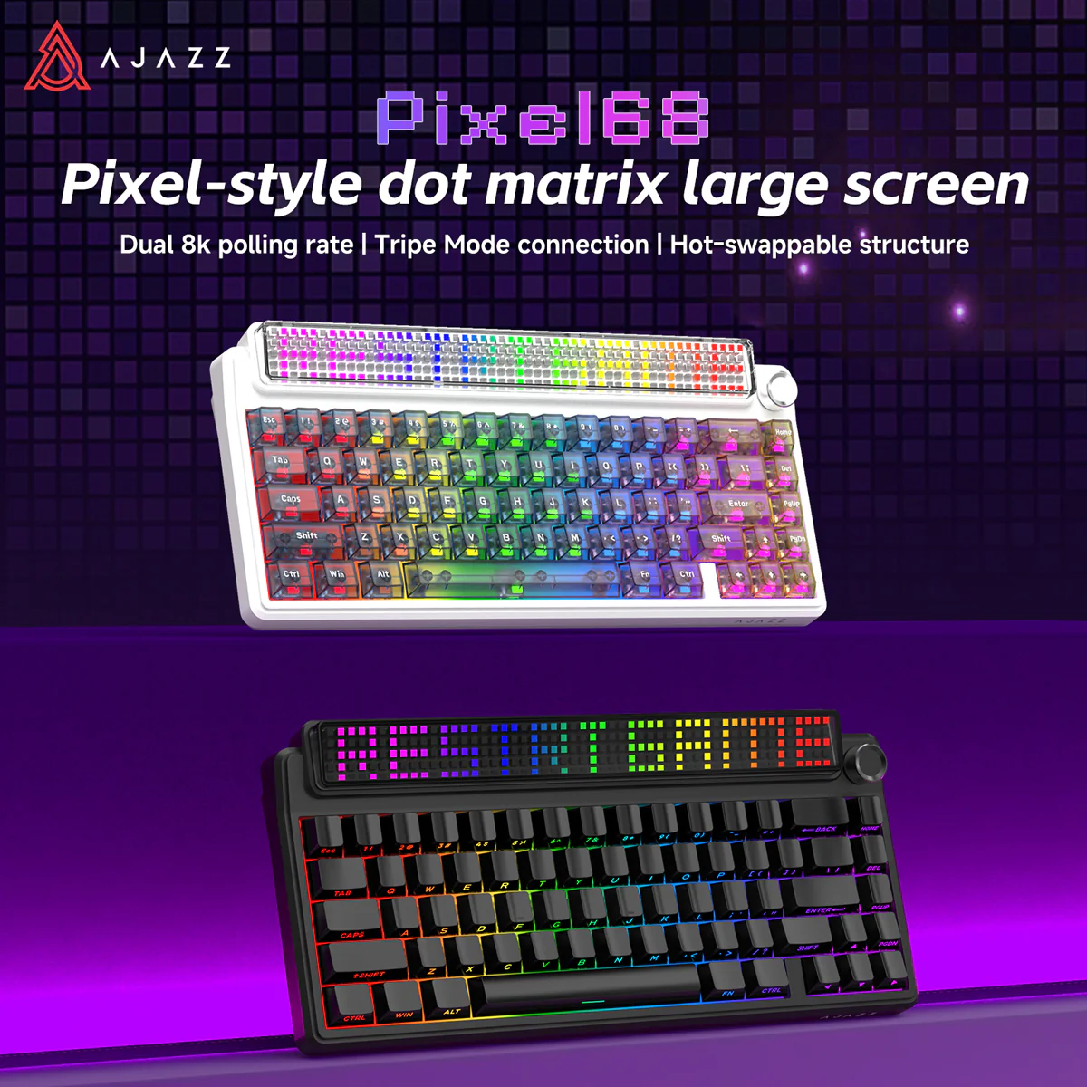 AJAZZ Pixel68 Dot matrix large screen mechanical keyboard | Dual 8K polling rate | Wireless Bluetooth 68-key layout  Hot-swappable design 260 LED smart screen 10000mAh large battery - Image 3