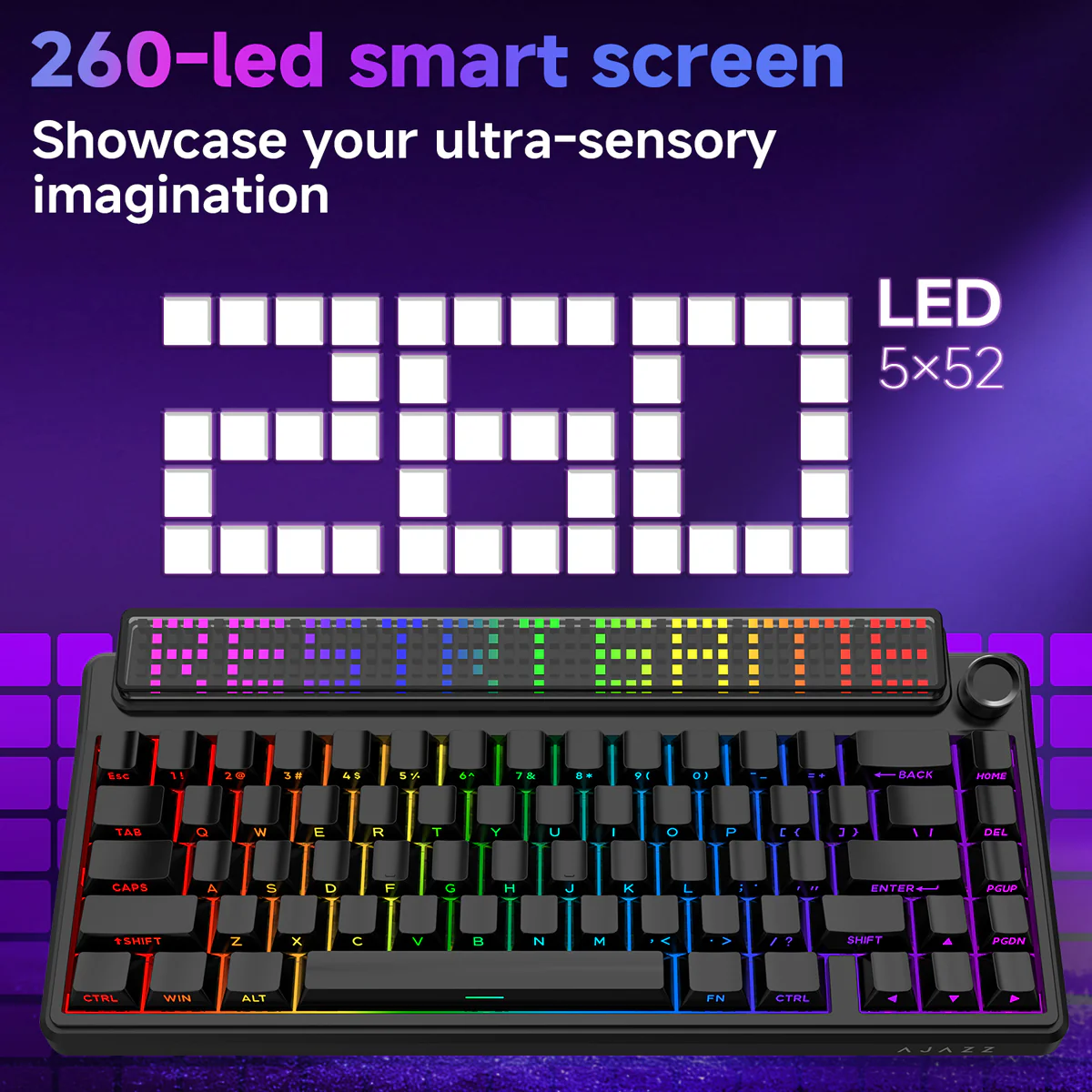 AJAZZ Pixel68 Dot matrix large screen mechanical keyboard | Dual 8K polling rate | Wireless Bluetooth 68-key layout  Hot-swappable design 260 LED smart screen 10000mAh large battery - Image 4