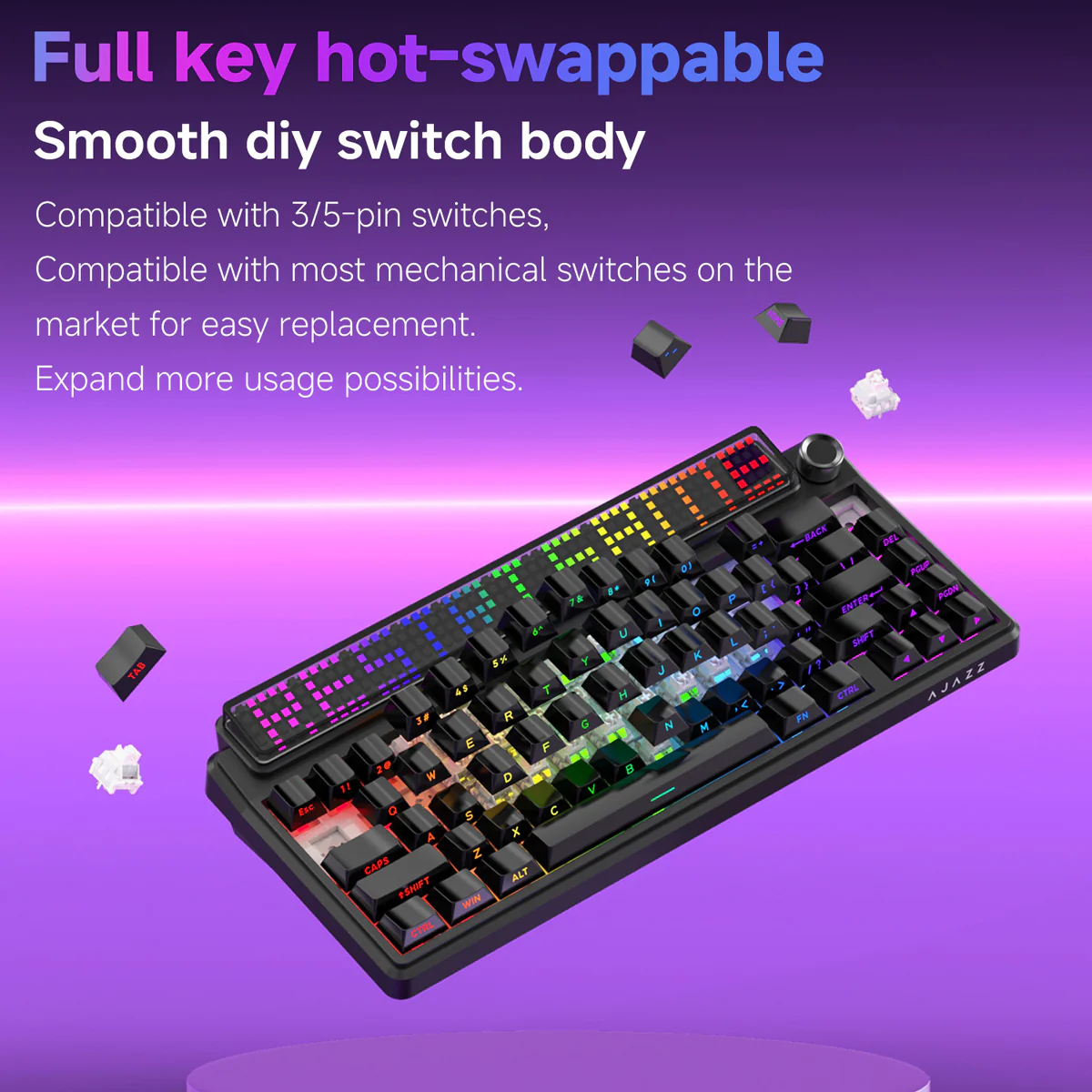 AJAZZ Pixel68 Dot matrix large screen mechanical keyboard | Dual 8K polling rate | Wireless Bluetooth 68-key layout  Hot-swappable design 260 LED smart screen 10000mAh large battery - Image 9