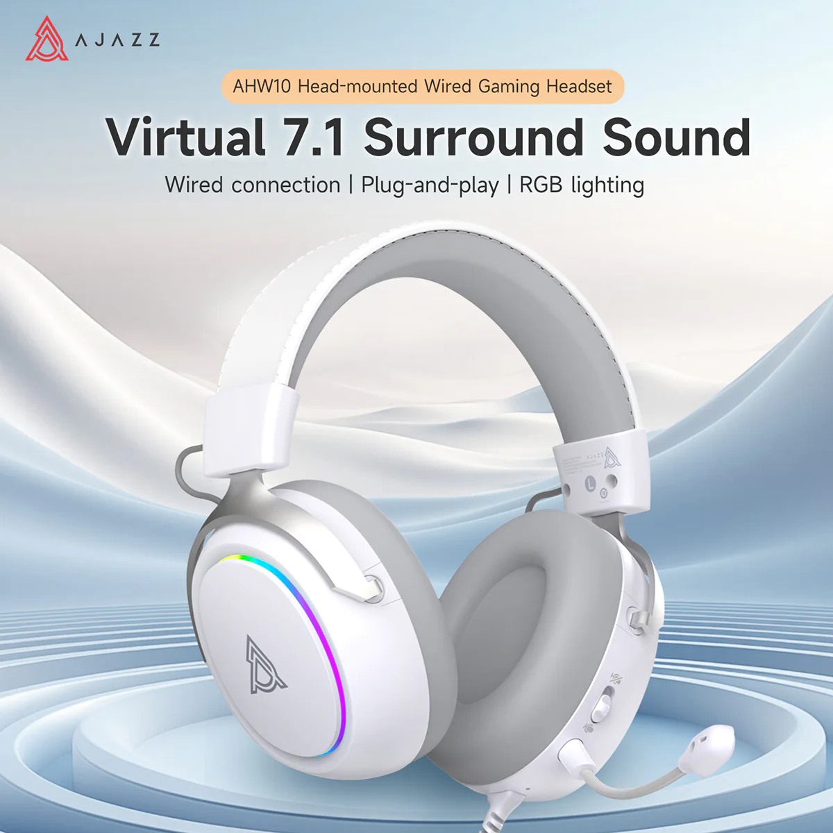 AJAZZZ AHW10 Over-Ear Wired Gaming Headset Virtual 7.1 Surround Sound Plug and Play RGB Lighting Effects - Image 3