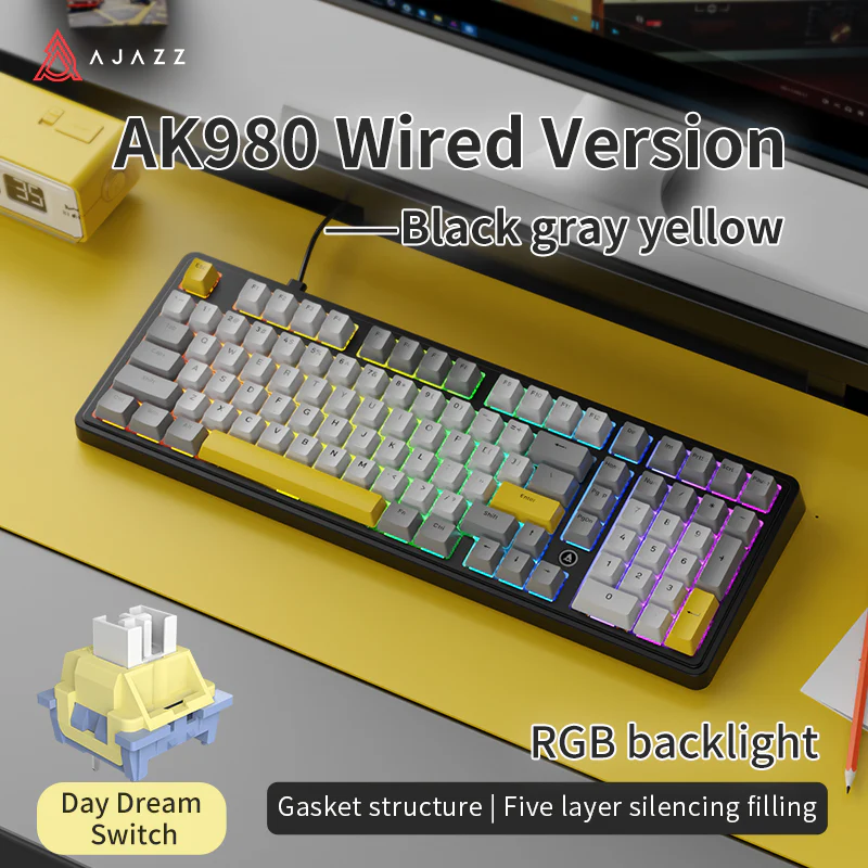 AJAZZ AK980 Wired Gaming mechanical keyboard RGB Hot-swappable Mixed light Customized shaft seat ergonomics - Image 20
