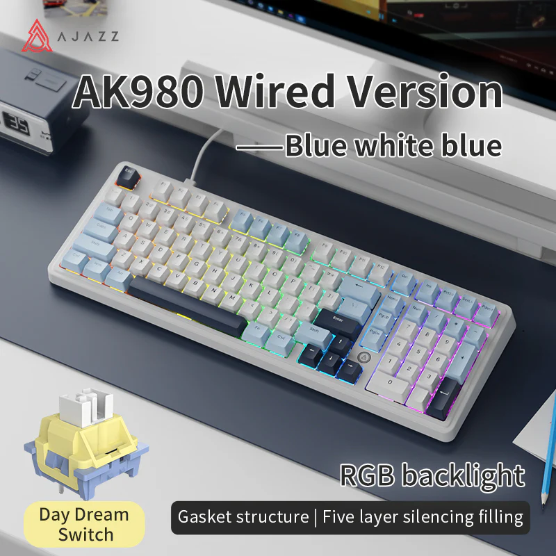 AJAZZ AK980 Wired Gaming mechanical keyboard RGB Hot-swappable Mixed light Customized shaft seat ergonomics - Image 21