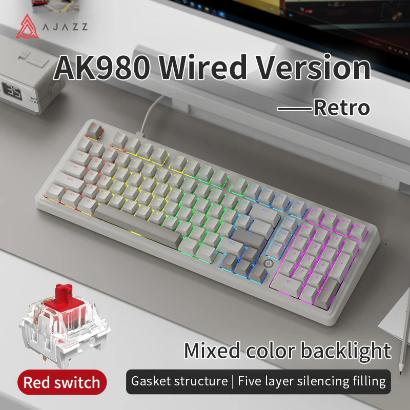 AJAZZ AK980 Wired Gaming mechanical keyboard RGB Hot-swappable Mixed light Customized shaft seat ergonomics - Image 22