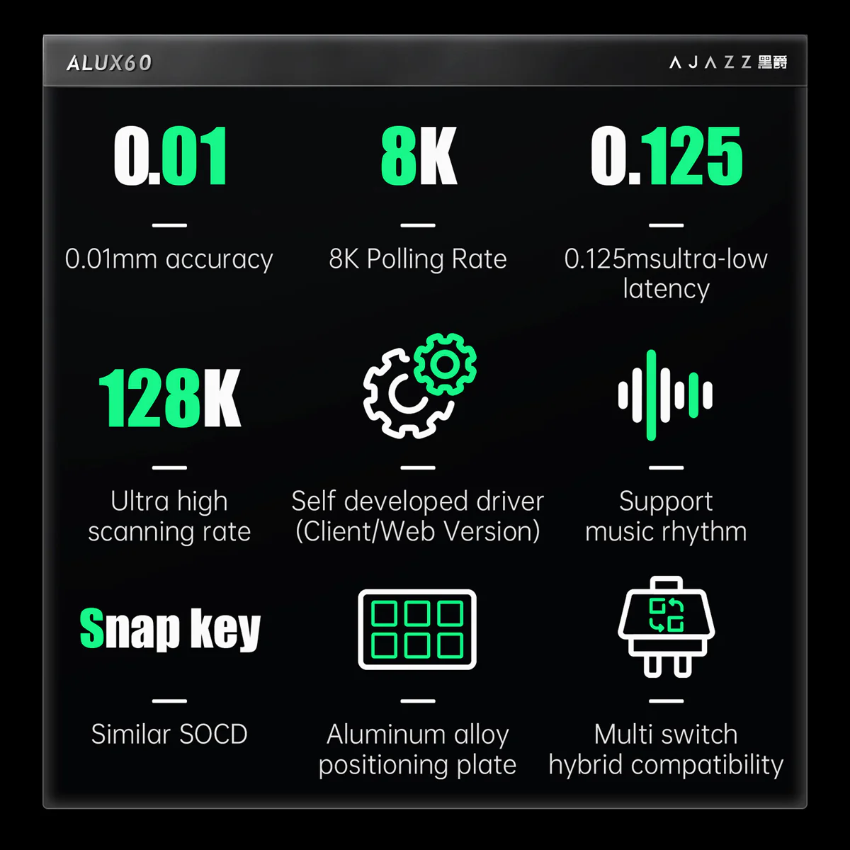 AJAZZ ALUX60 HE Series Full Aluminum Keyboard Hot-swap 8000 polling rate 0.125 milliseconds ultra-low latency - Image 13