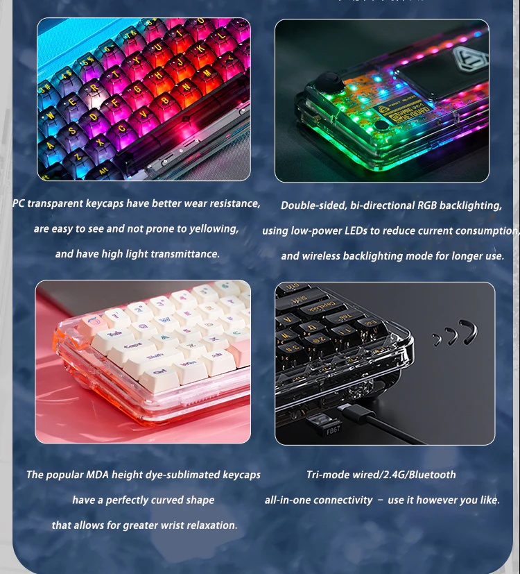 Firstblood B67 65% Gasket Hotswap Mechanical Keyboard Tri-mode wired/2.4G/Bluetooth - Image 8