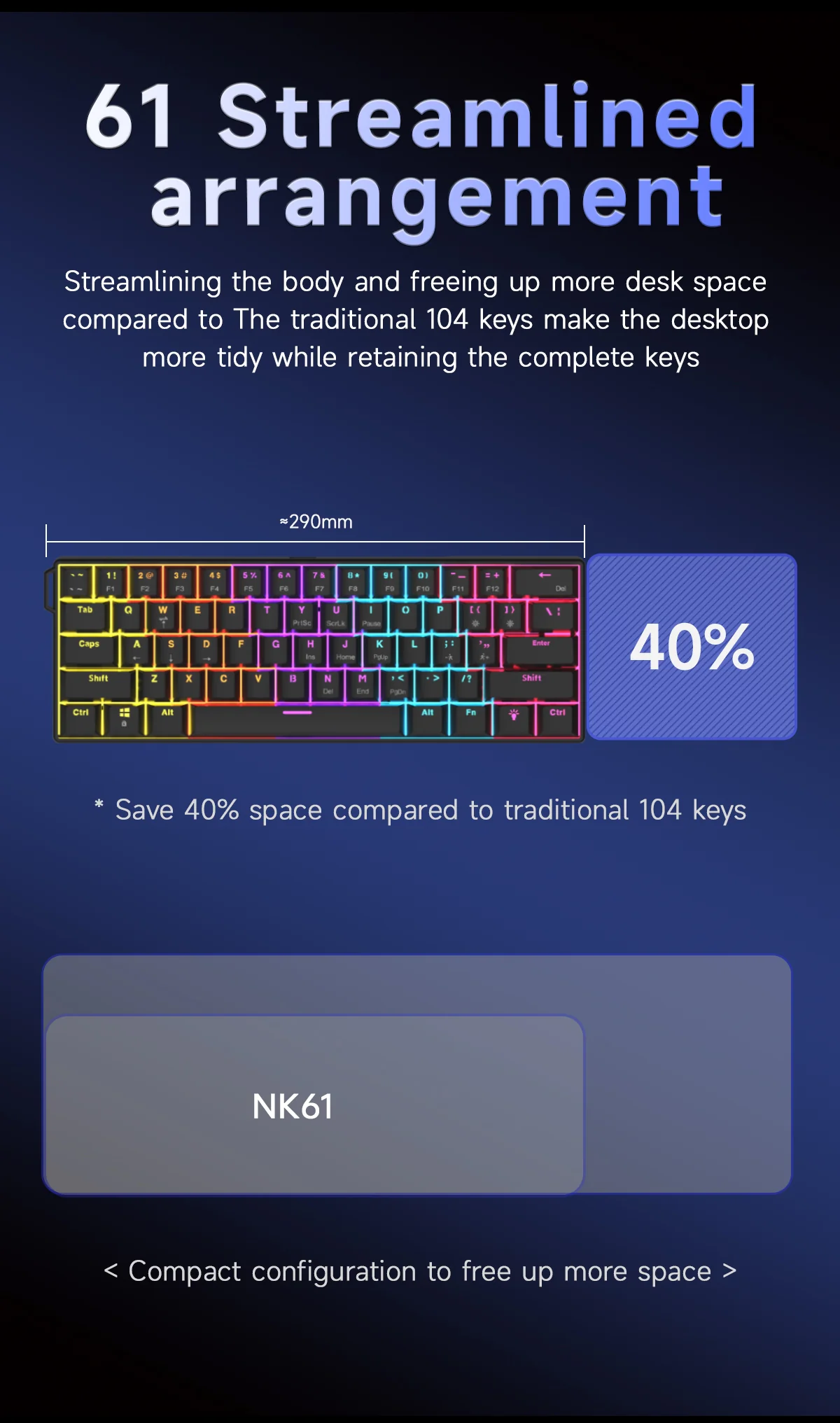 AJAZZ NK61 Mechanical Keyboard Red switches mixed light hot-swappable wired version - Image 14