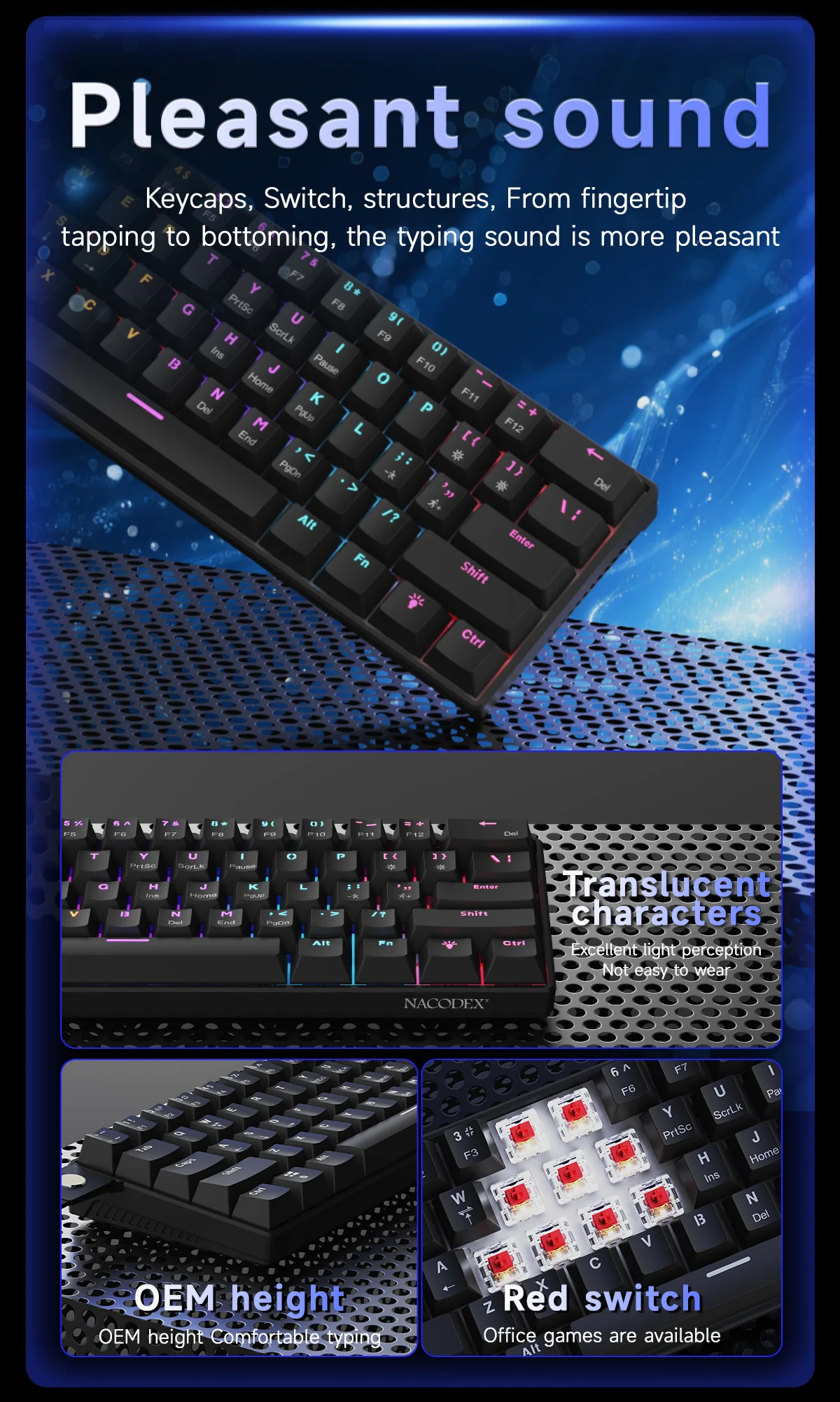 AJAZZ NK61 Mechanical Keyboard Red switches mixed light hot-swappable wired version - Image 15