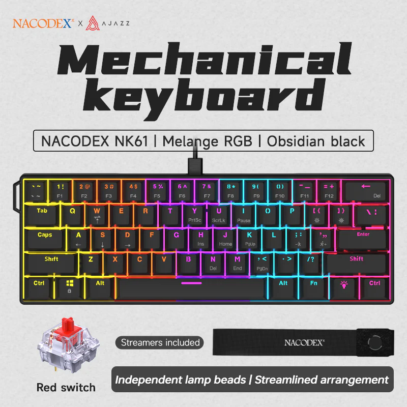 AJAZZ NK61 Mechanical Keyboard Red switches mixed light hot-swappable wired version - Image 6