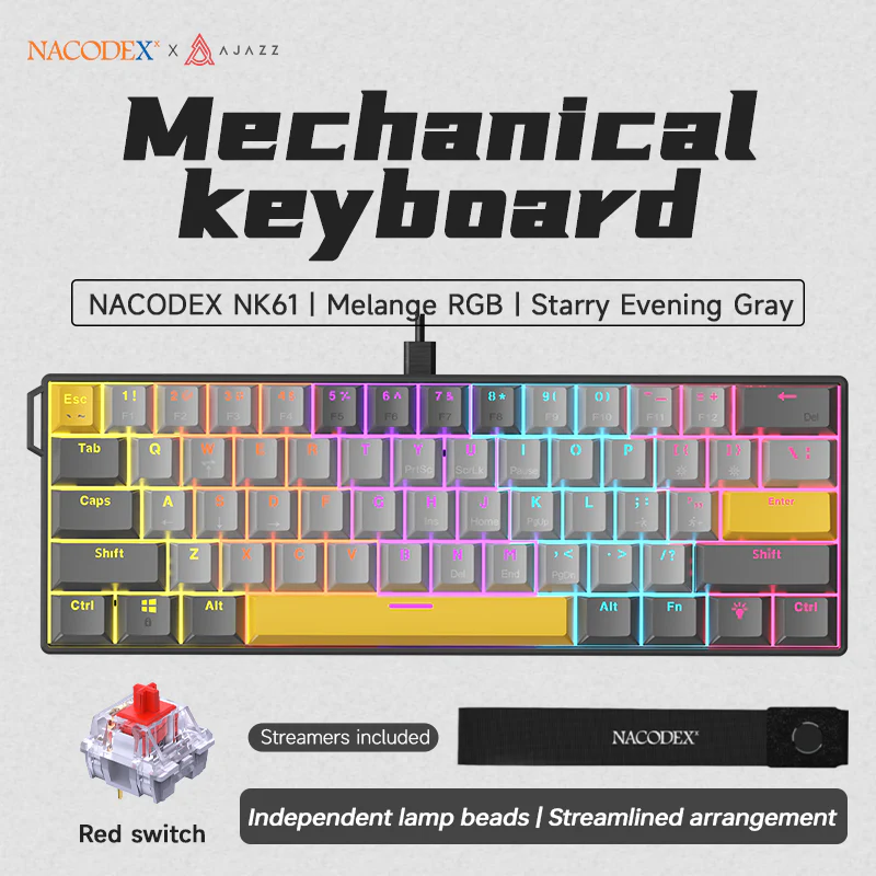 AJAZZ NK61 Mechanical Keyboard Red switches mixed light hot-swappable wired version - Image 8
