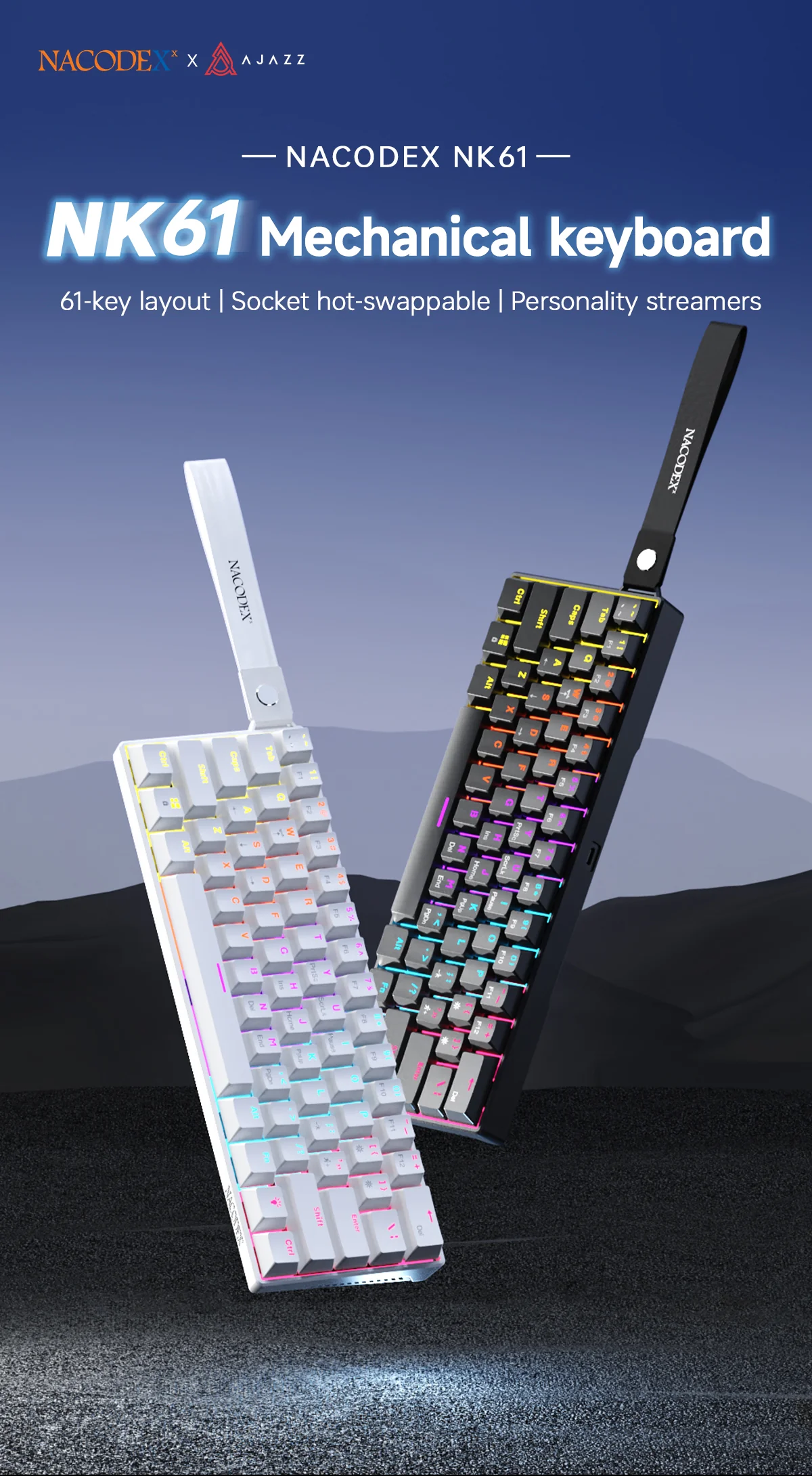 AJAZZ NK61 Mechanical Keyboard Red switches mixed light hot-swappable wired version - Image 9