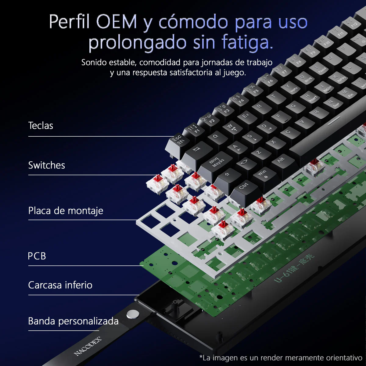 Spanish version Ajazz NK61 Wired Mechanical Gaming Keyboard Hot-swappable with socket Custom band - Image 7