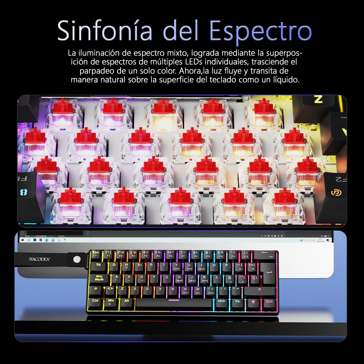 Spanish version Ajazz NK61 Wired Mechanical Gaming Keyboard Hot-swappable with socket Custom band - Image 8